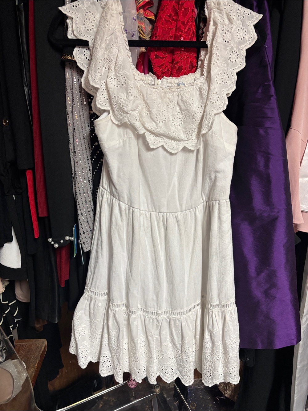 Blue Rain White Eyelet Mini Dress